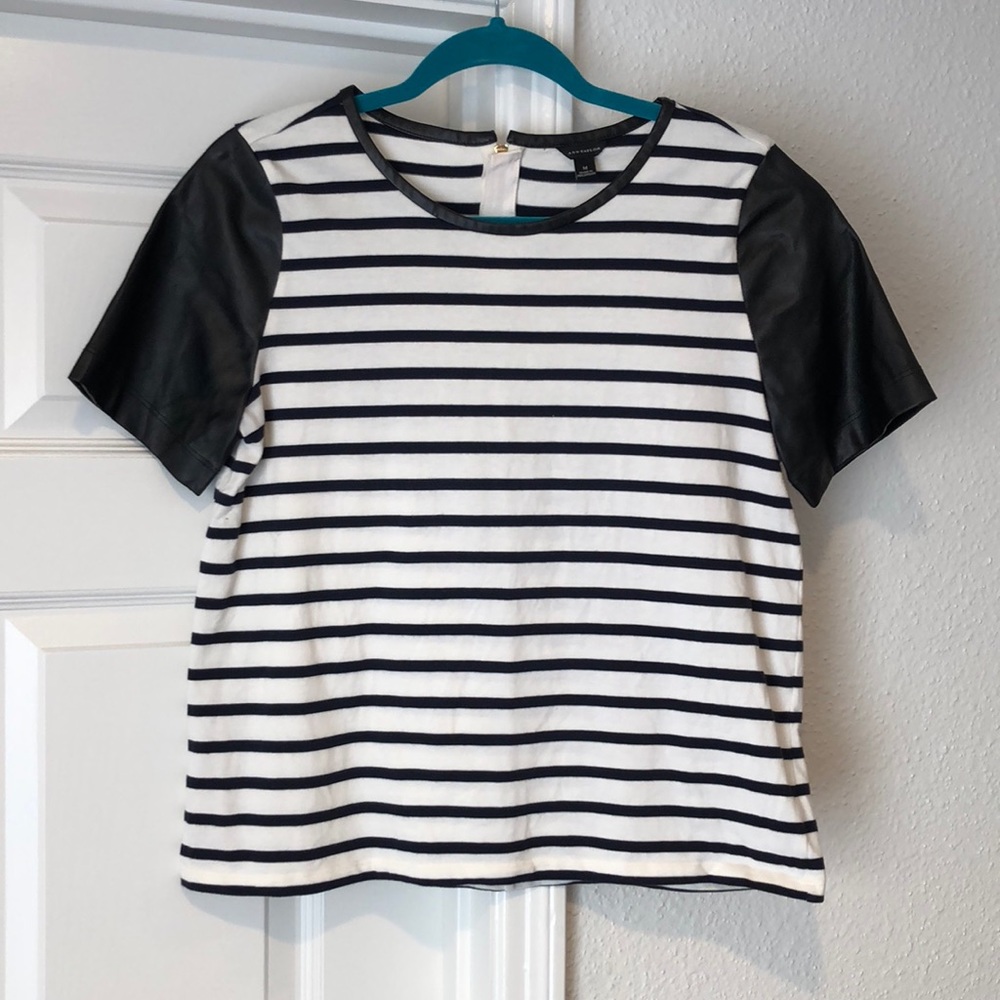 Navy and black leather sleeve Tee